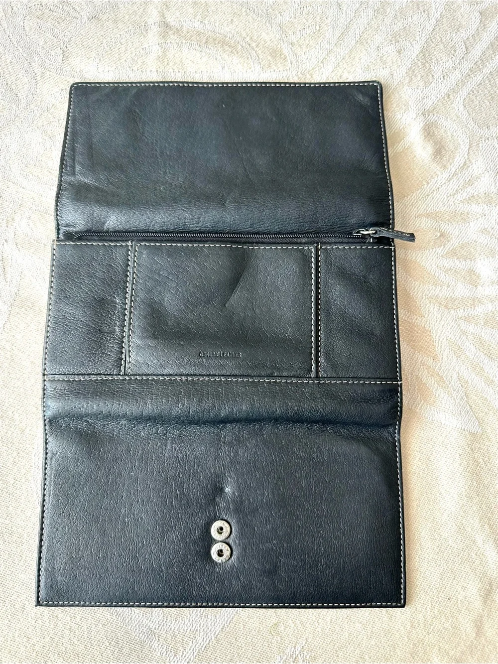 Genuine Leather Black Checkbook Wallet Organizer Snap Closure